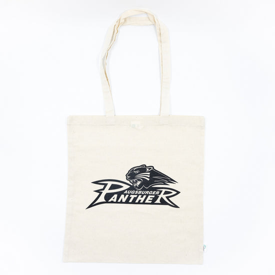Beige Einkaufstasche mit großem Panther-Logo auf der Vorderseite