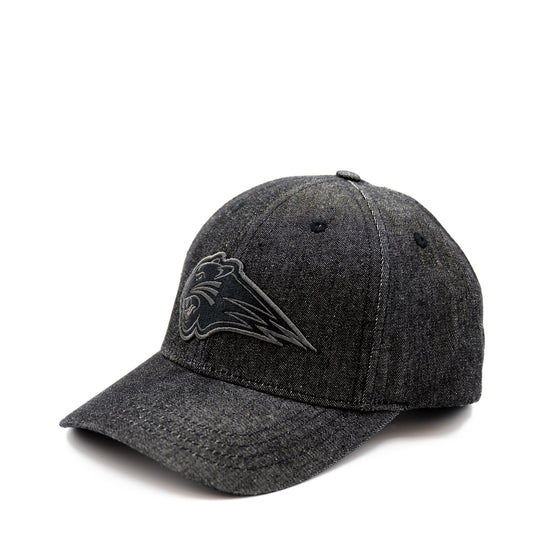 anthrazitfarbene Cap mit gebogenem Schirm und Pantherkopf-Stick