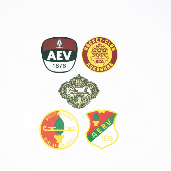 AEV, HCA, Plakette und AERV-Logos in Aufkleberform