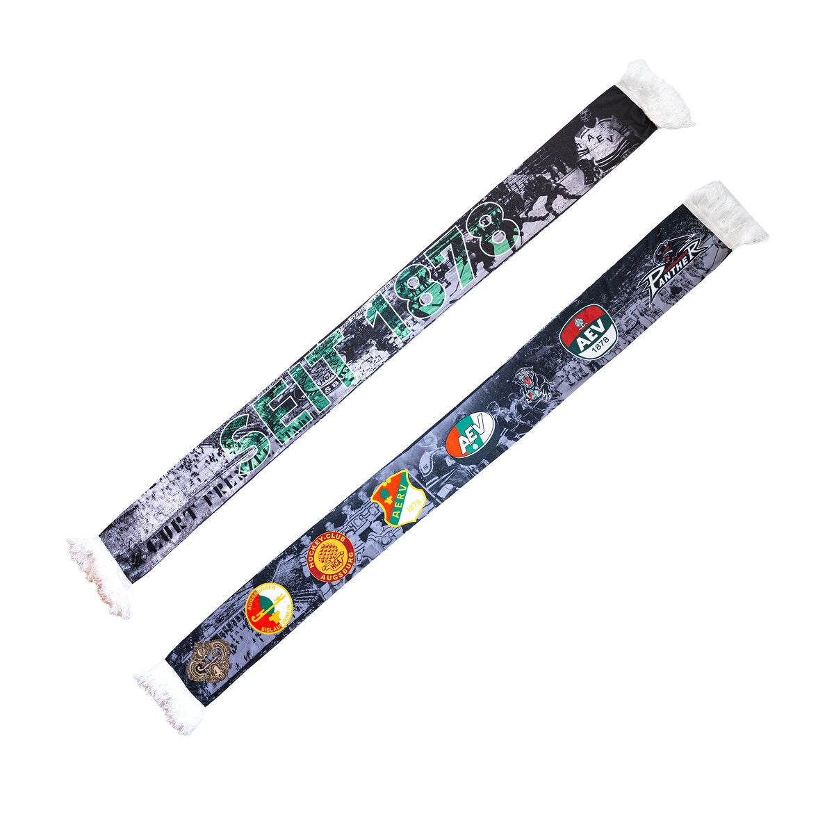 Vorderseite: im Hintergrund Fotos aus der Geschichte des Augsburger Eishockeys, darüber Schriftzug "Seit 1878"
Rückseite: im Hintergrund Fotos aus der Geschichte des Augsburger Eishockeys, darüber sieben Logos der Augsburger Eishockeyhistorie