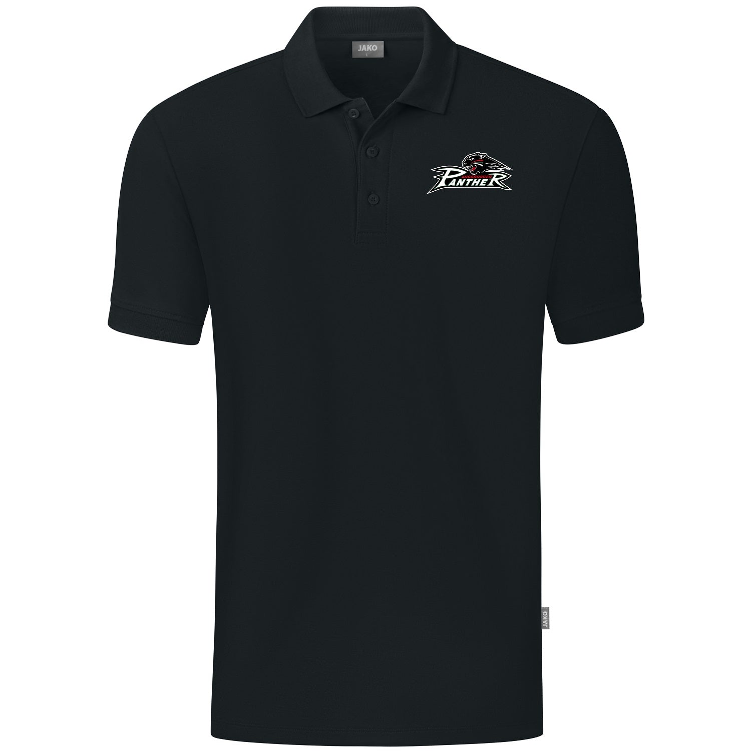 Schwarzes Poloshirt aus Baumwolle mit Pantherlogo auf der der rechten Brust