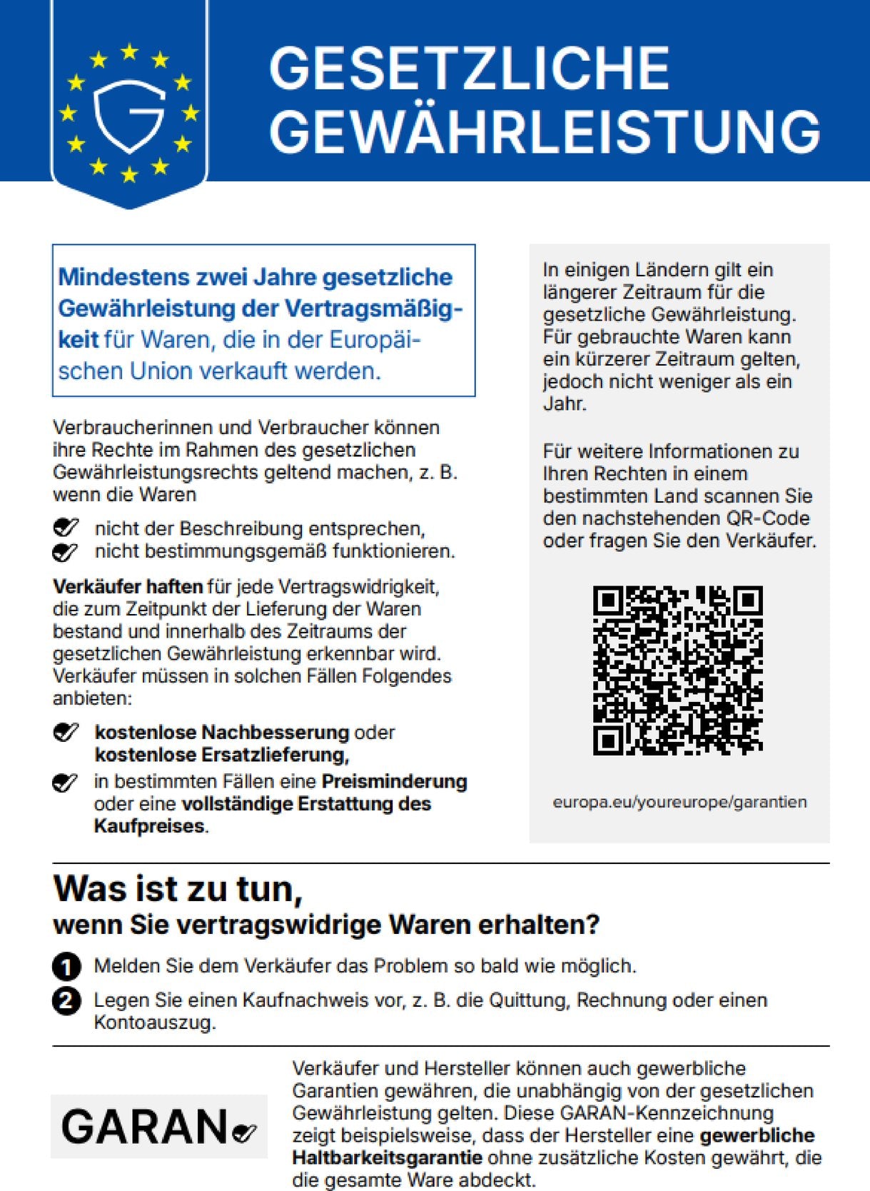 EU-Label: Mindestens zwei Jahre gesetzliche Gewährleistung
