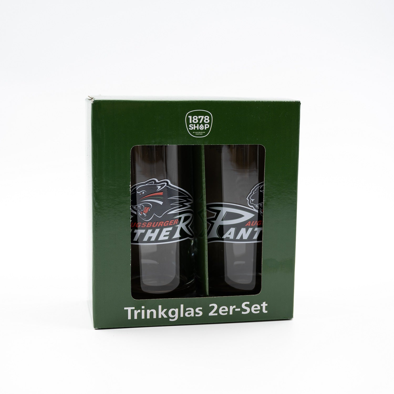 Beide Gläser in der grünen, Panther-gebrandeten Kartonverpackung