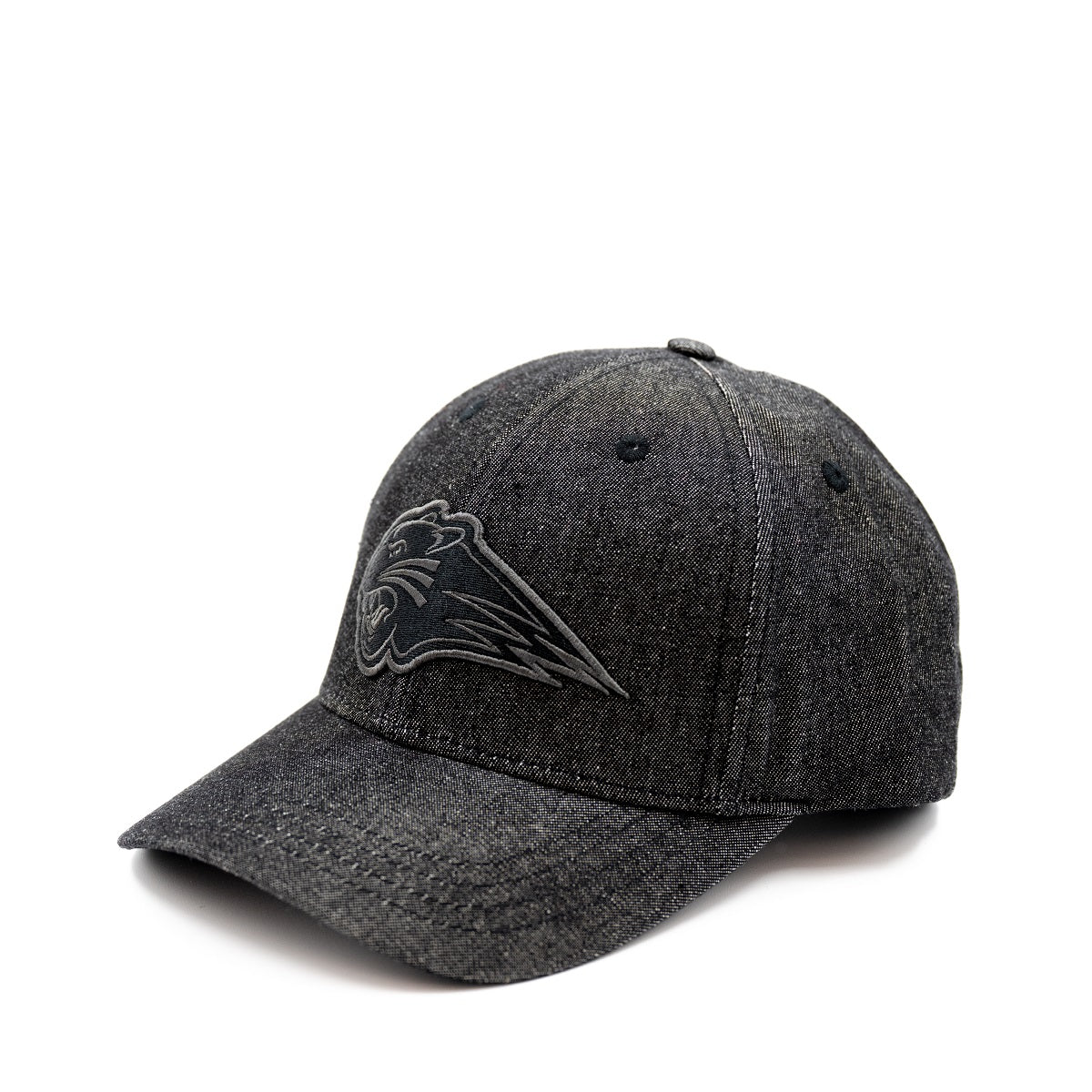 anthrazitfarbene Cap mit gebogenem Schirm und Pantherkopf-Stick