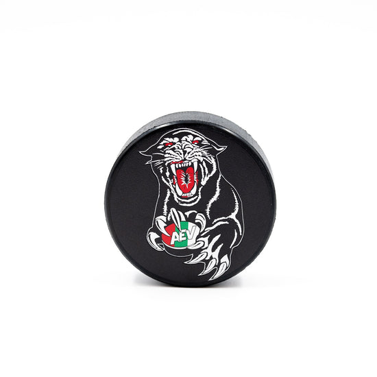 Puck mit Retro-Panther-Logo bedruckt