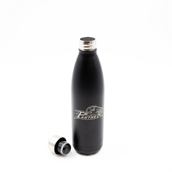 Thermosflasche mit gelastertem Logo der Augsburger Panther und abgedrehtem Deckel