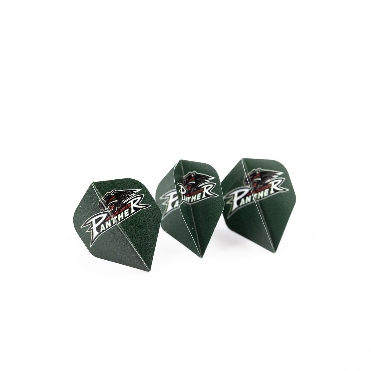 3 grüne Dart-Flights mit Pantherlogo