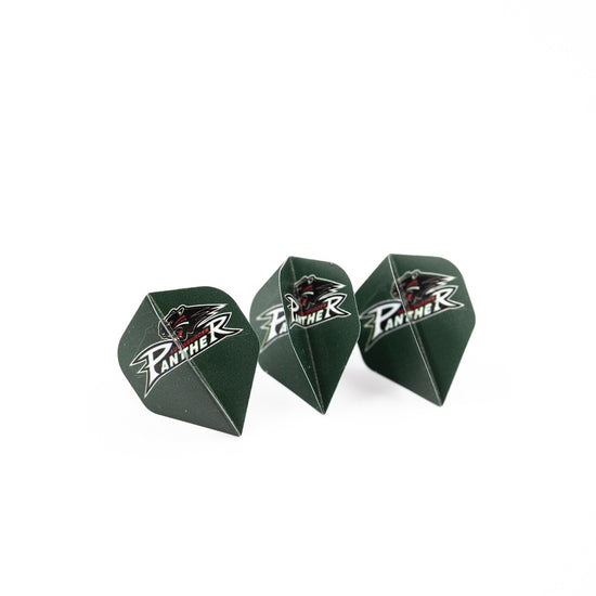 3 grüne Dart-Flights mit Pantherlogo