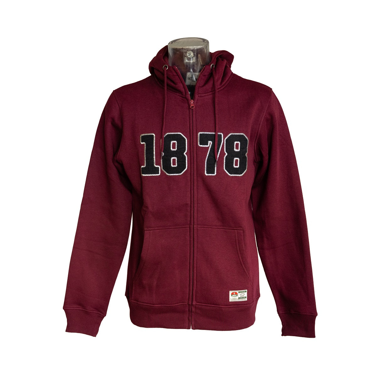 Kapuzenjacke  mit Bauchtaschen in Bordeaux-rot und "1878" Stick