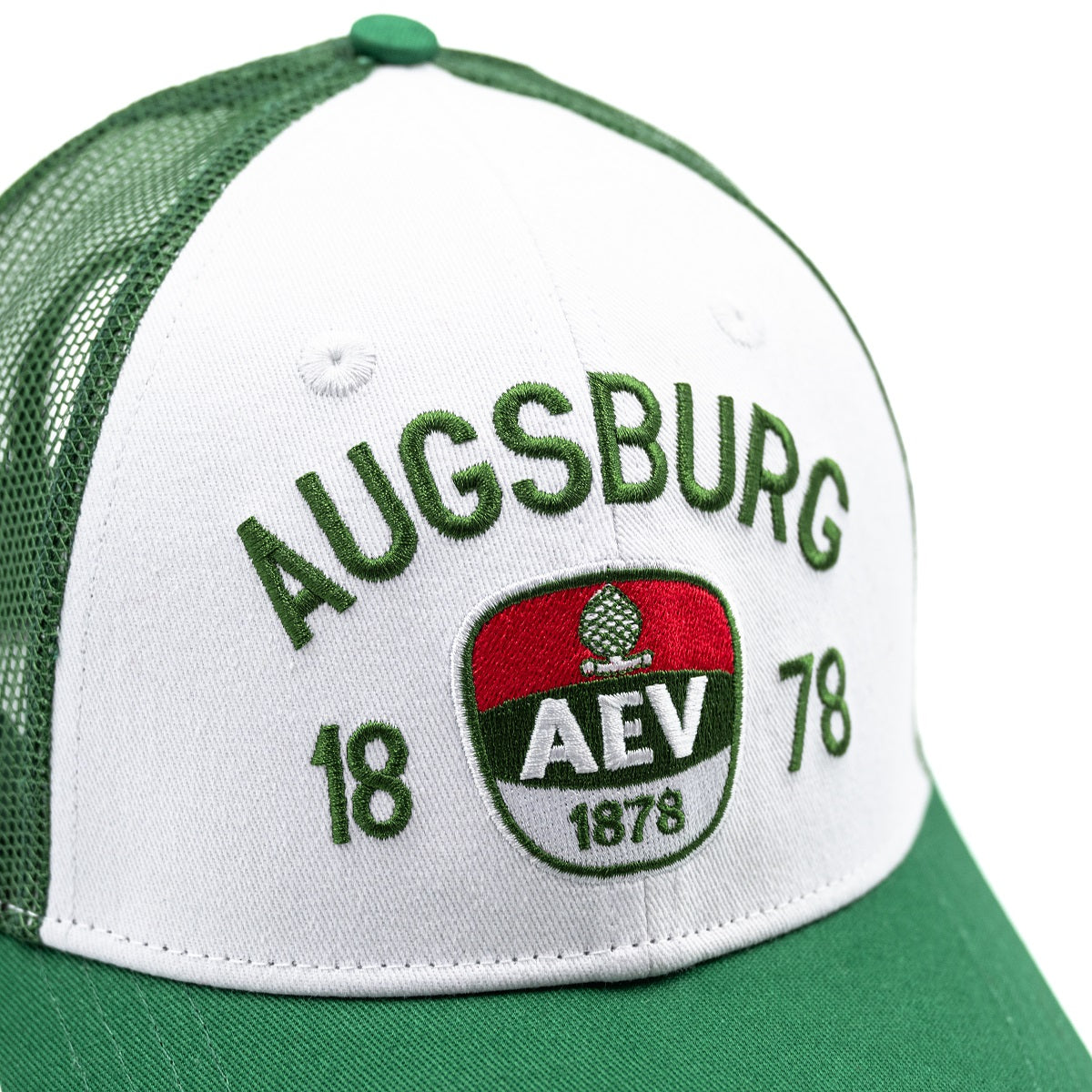 Cap mit grünem Netz und gesticketem AEV-Logo sowie "Augsburg und 1878" Stick