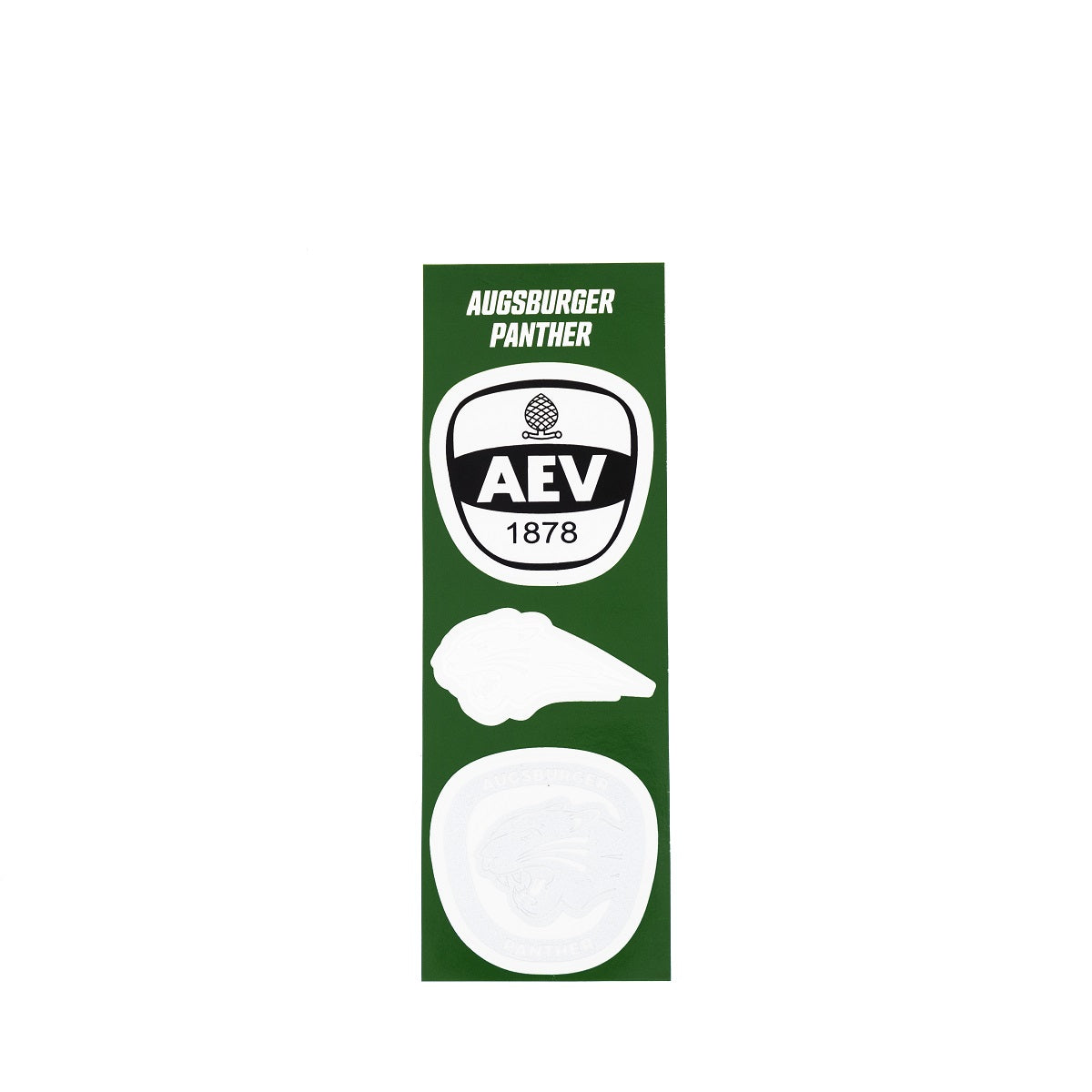 AEV-Logo in schwarz, Pantherlogo in weiß und Pantherwappen in silber als Aufkleber