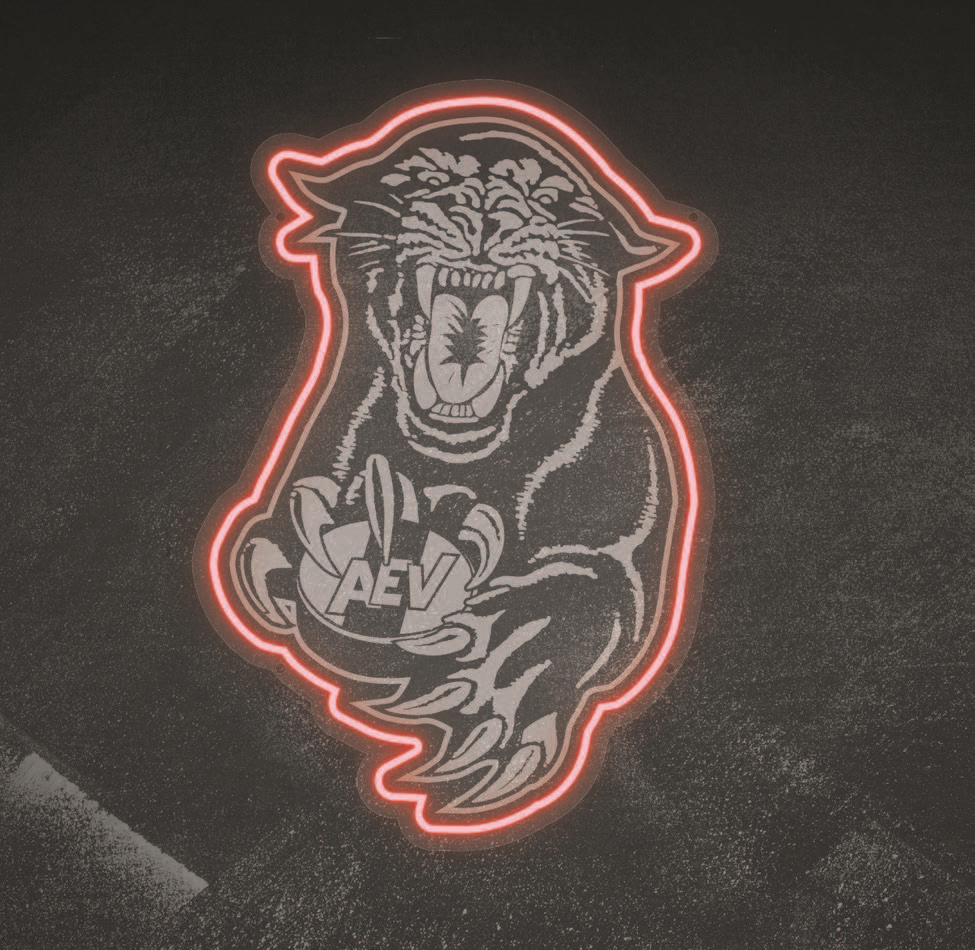 Abbildung des an der Outline des Retro-Panthers rot leuchtenden Wandlichtes